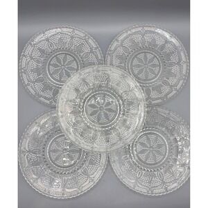 Vintage 5 Pc Federal Glass Heritage Scalloped Edge Glass Dessert Salad Plates